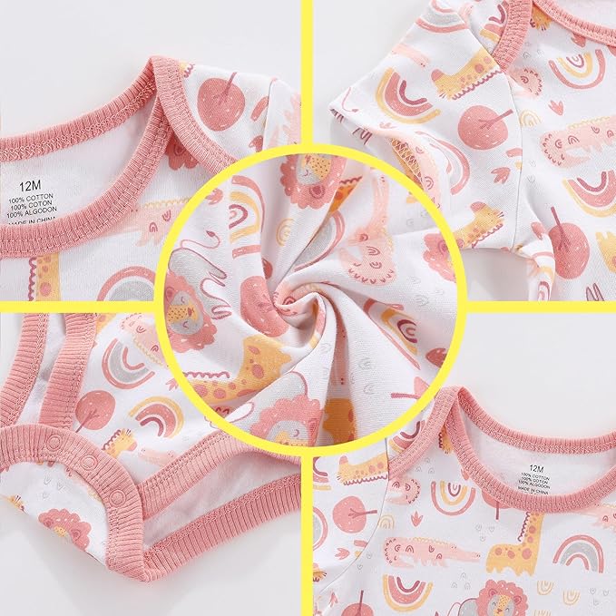 Unisex Baby Cotton Bodysuits 4-pack Short Sleeve Newborn Clothes