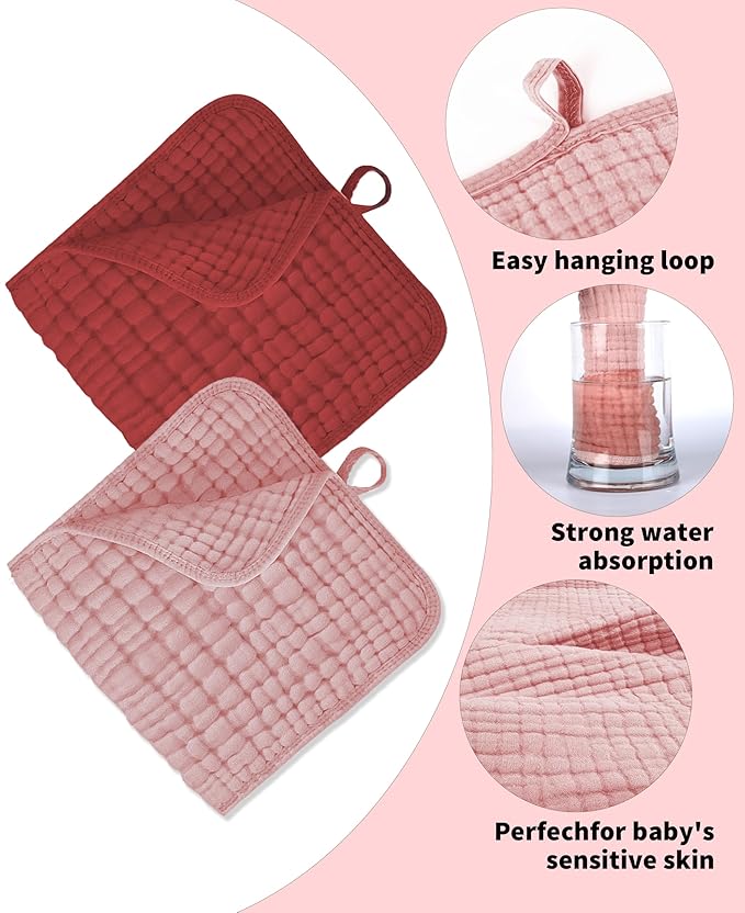 14Pack Muslin Baby Burp Cloths 100% Cotton 20"X10" Soft Absorbent Quick Drying Newborn Drool Baby Face Washcloths