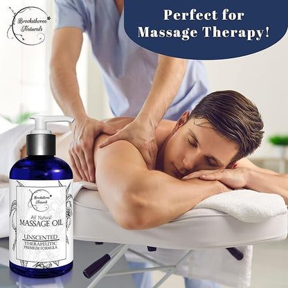 Unscented Massage Oil for Massage Therapy – 100% Natural Body Oil with Sweet Almond, Grapeseed & Jojoba for Premium Glide – Pure Carrier Blend for Aromatherapy – Brookethorne Naturals