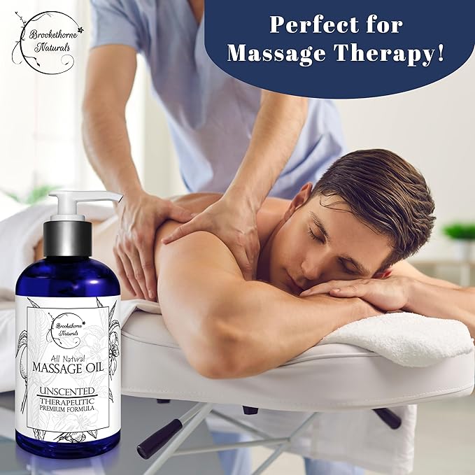 Unscented Massage Oil for Massage Therapy – 100% Natural Body Oil with Sweet Almond, Grapeseed & Jojoba for Premium Glide – Pure Carrier Blend for Aromatherapy – Brookethorne Naturals (Pack of 2)