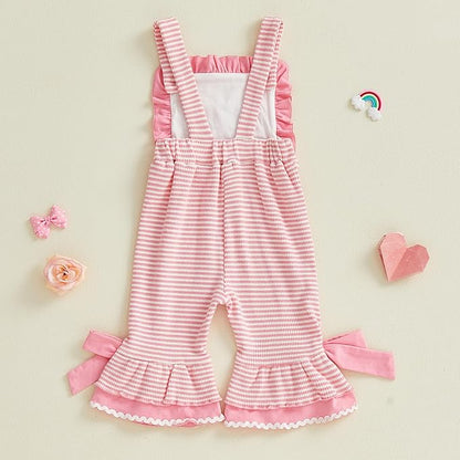 Toddler Baby Girl Valentines Day Outfit Infant Love Romper Ruffle Jumpsuit Overalls Cute Spring Valentines Clothes