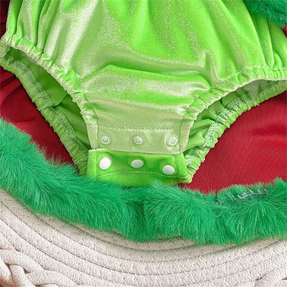 Newborn Infant Baby Girl Christmas Clothes Santa Claus Romper Dress Fur Trim Velvet Jumpsuit Bodysuit Hat Costume