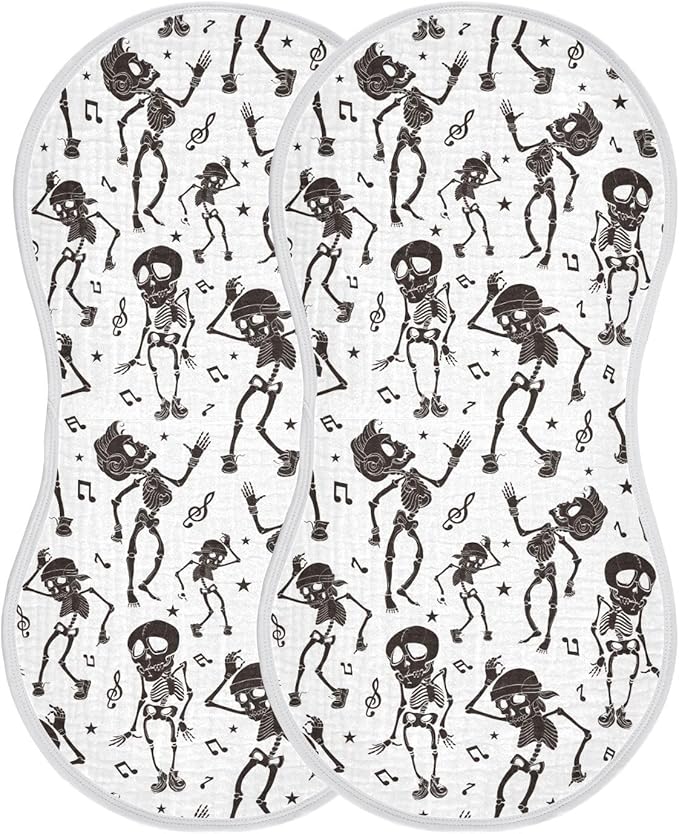 vvfelixl Muslin Burp Cloths Black White Dancing Skeletons Baby Washcloths for Baby Girl Boys 2 Pack