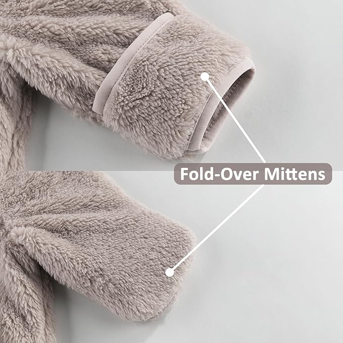 Baby Infant Boys Girls Winter Coat with Fold-Over Mittens Fleece Outwear Jacket Warm Clothes Bear Hooded