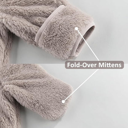 Baby Infant Boys Girls Winter Coat with Fold-Over Mittens Fleece Outwear Jacket Warm Clothes Bear Hooded