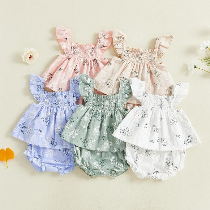 Mubineo Baby Girl Summer Clothes Cute Ruffle Tops Dress Shorts Outfits Set Infant Toddler Shrit Bloomers Princess Outfit