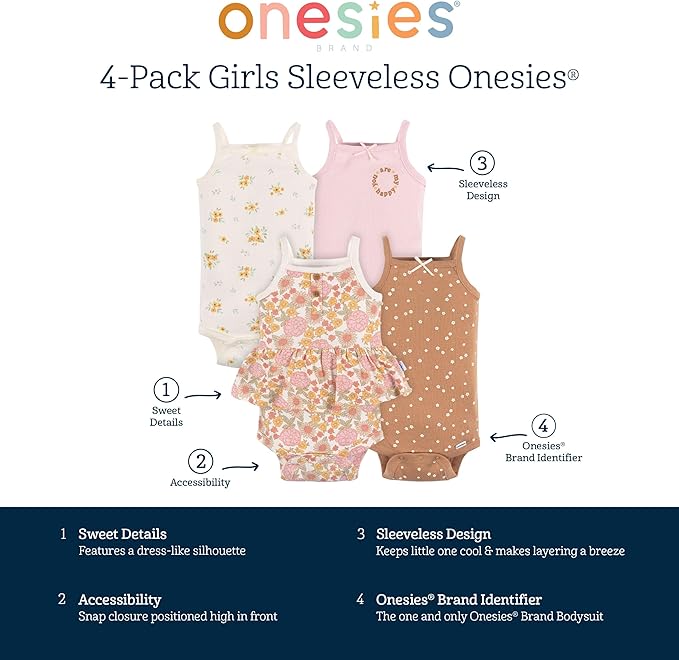 Gerber Baby Girls Multi-Pack Sleeveless Onesies Bodysuit