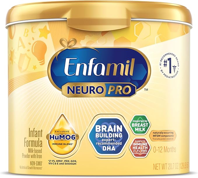 Enfamil NeuroPro Baby Formula, Triple Prebiotic Immune Blend with 2'FL HMO & Expert Recommended Omega-3 DHA, Inspired by Breast Milk, Non-GMO, Reusable Tub, 20.7 Oz (Packaging May Vary)