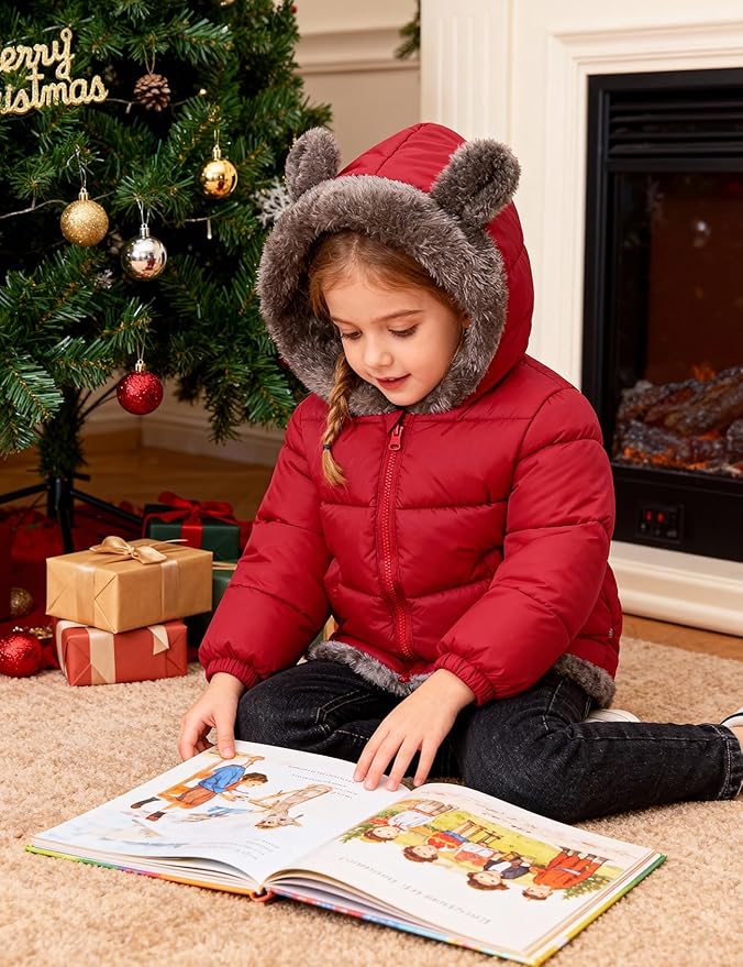 COZYPOIN Toddler Baby Boys Girls Winter Fleece Jackets Cute Bear Hooded Coats Little Kids Warm Windproof Outerwear for 1-6T