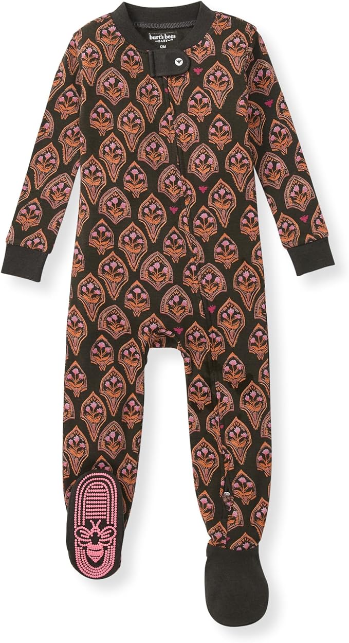 Burt's Bees Baby Baby Girls Sleeper Pajamas, 100% Organic Cotton, One-piece PJs, Diagonal Zip Up Jumpsuit, Snug Fit Footie