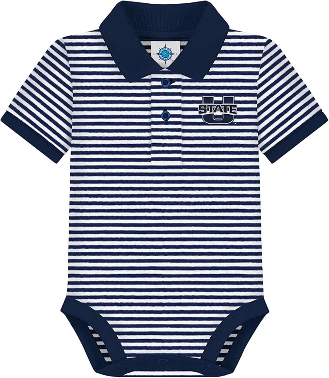 Creative Knitwear College Baby Striped Polo Bodysuit - Team Logo, Multiple Colors, for Boys & Girls (0-12 Months)