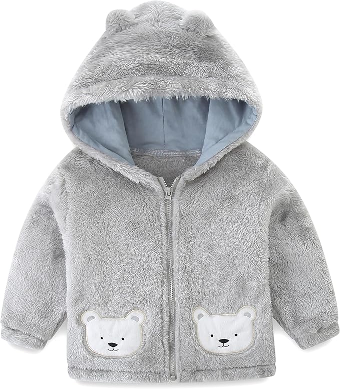 Toddler Winter Coat Fleece Zip up Hooded Bear Ears Warm Fuzzy Baby Kids Jacket Outerwear Sweater
