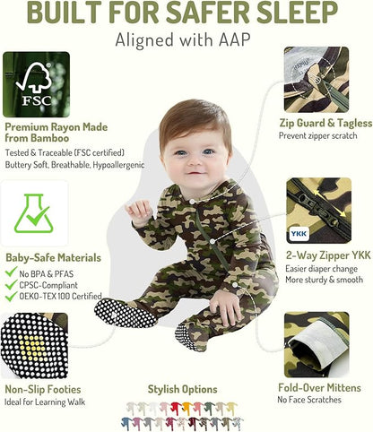 HAPIU Rayon from Bamboo Baby Footed Pajamas, 2 Way Zipper YKK, Footie for Baby Boy Girls, Newborn-24 Months