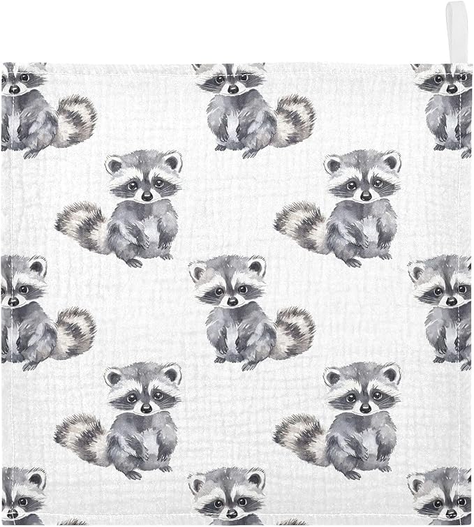 vvfelixl Baby Muslin Washcloths Little Raccoon Baby Burp Cloths Cotton Babys Face Towel for Newborn Infants Boys Girls Soft and Absorbent 11.8 X 11.8 in, 3 Pack