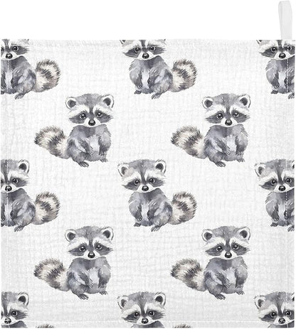 vvfelixl Baby Muslin Washcloths Little Raccoon Baby Burp Cloths Cotton Babys Face Towel for Newborn Infants Boys Girls Soft and Absorbent 11.8 X 11.8 in, 3 Pack