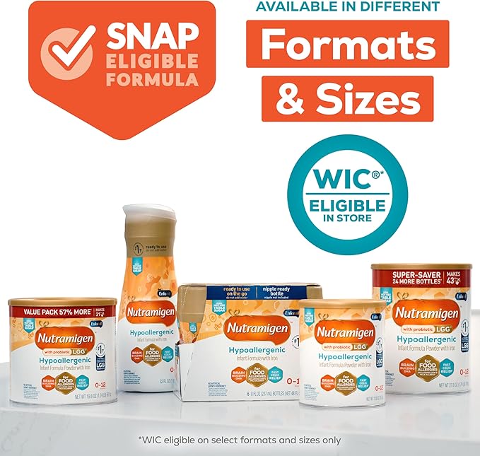Enfamil Nutramigen Hypoallergenic Baby Formula with Iron, Lactose Free, Colic Relief from Cow's Milk Allergy Starts in 24 Hours, Brain Building DHA, Probiotic LGG for Immune Support, 32 Fl Oz, 6 Count