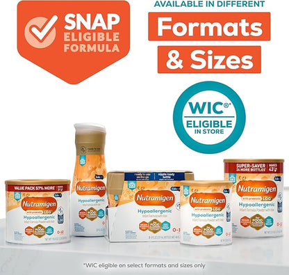 Enfamil Nutramigen Hypoallergenic Baby Formula with Iron, Lactose Free, Colic Relief from Cow's Milk Allergy Starts in 24 Hours, Brain Building DHA, Probiotic LGG for Immune Support, 32 Fl Oz, 6 Count