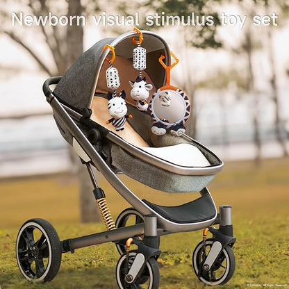 TUMAMA Black and White Baby Toys, High Contrast Tummy Time, Newborn Soft Books Mirror Rattles, Montessori Sensory 0-12 Months, Hanging Infant for Carseat Stroller Play Mat Crib