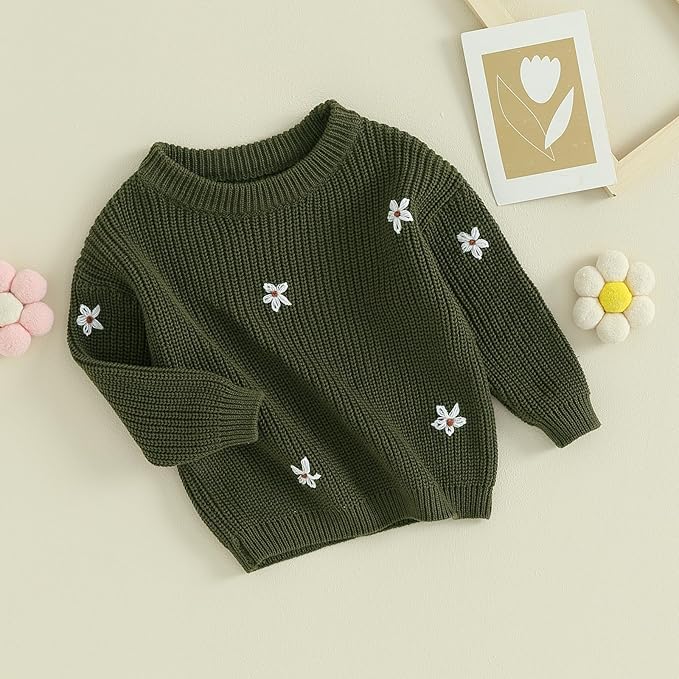 Mubineo Baby Girl Winter Clothes Cute Flower Sweater Crewneck Pullover Long Sleeve Knit Newborn Infant Sweaters