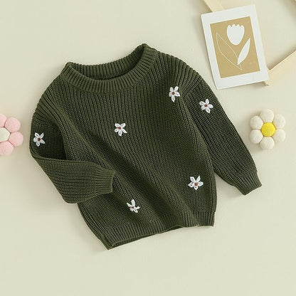 Mubineo Baby Girl Winter Clothes Cute Flower Sweater Crewneck Pullover Long Sleeve Knit Newborn Infant Sweaters