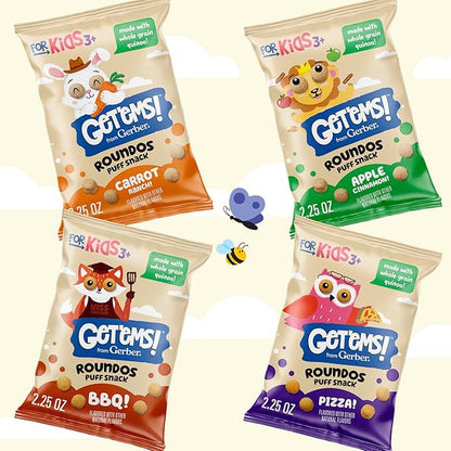 Get'ems! from Gerber, Snacks for Kids, Pizza Roundos Puffs, Made with Whole Grain Quinoa, Calcium to Support Strong Bones - 5 pack