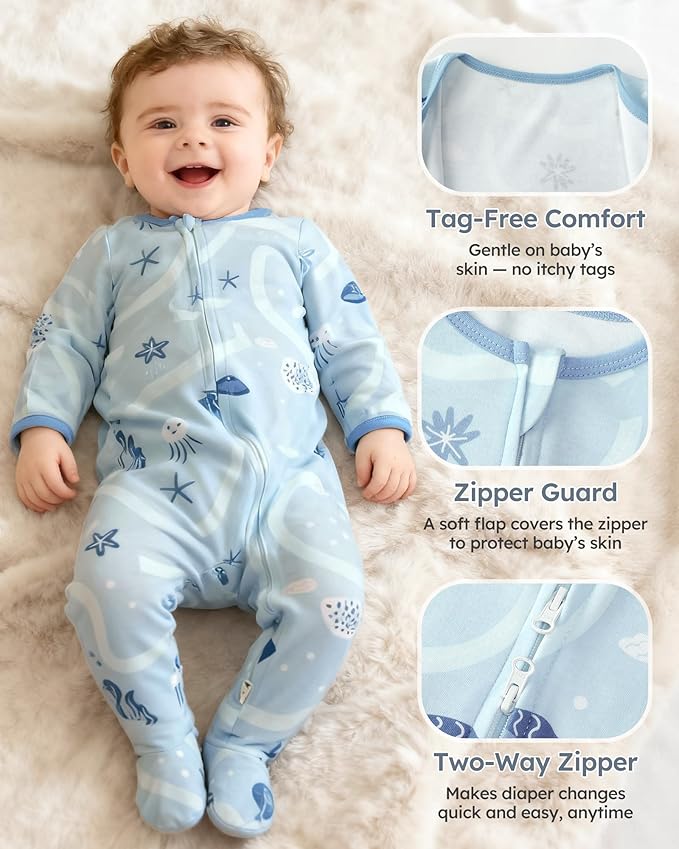 Baby Sleepers 3 Pack Cotton Pajamas for Newborn 0-3 3-6 6-9 Months Boys Girls Clothes Sleep 'N Play Footie PJs