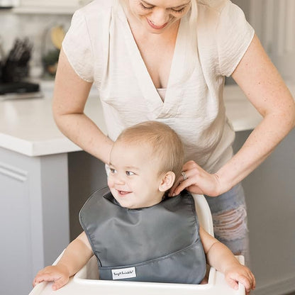 Tiny Twinkle Mess-Proof Baby Bibs for Eating | Waterproof, Wipeable Toddler Bibs with Catch-All Pocket | Feeding Bibs for Girls & Boys(3 Pack,Sage, Charcoal)