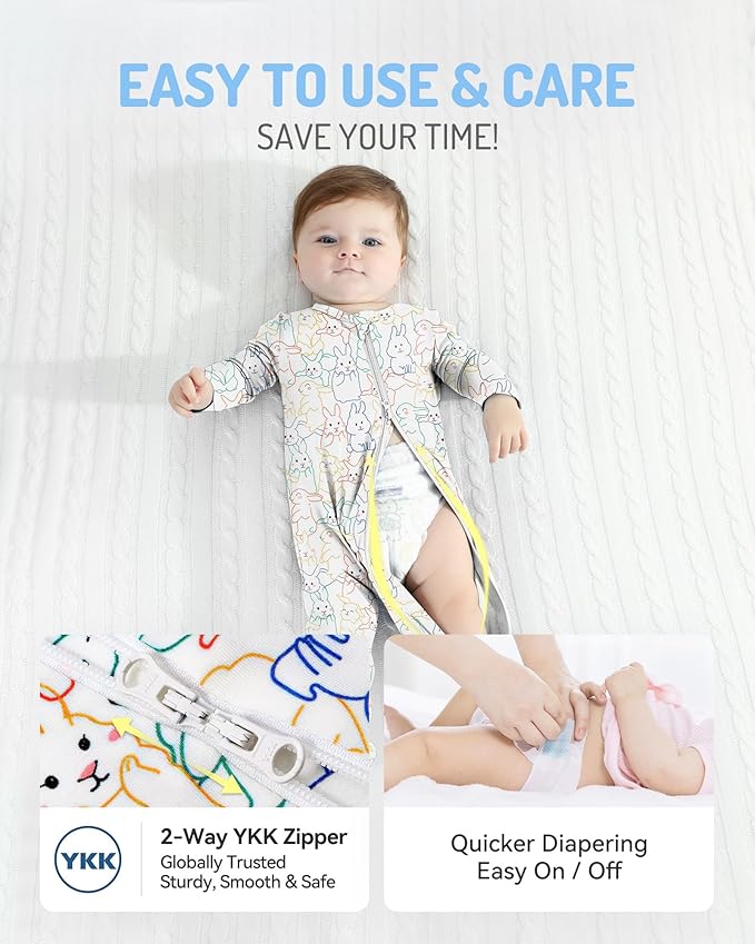 HAPIU Rayon from Bamboo Baby Footed Pajamas, 2 Way Zipper YKK, Footie for Baby Boy Girls, Newborn-24 Months