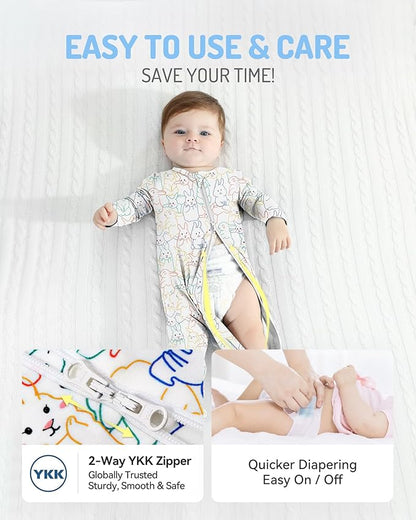 HAPIU Rayon from Bamboo Baby Footed Pajamas, 2 Way Zipper YKK, Footie for Baby Boy Girls, Newborn-24 Months