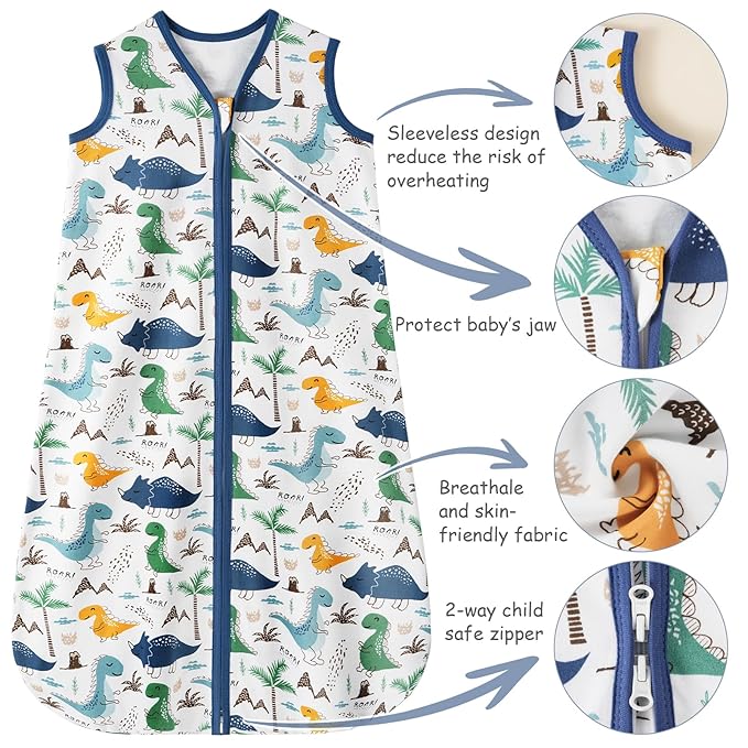 Looxii Baby Sleep Sack 0.5 TOG, 100% Cotton 3 Pack Wearable Blanket Baby Sleep Bag for Newborn Infant, 2-Way Zipper Lightweight Toddler Sleeping Sack 0-6 Months