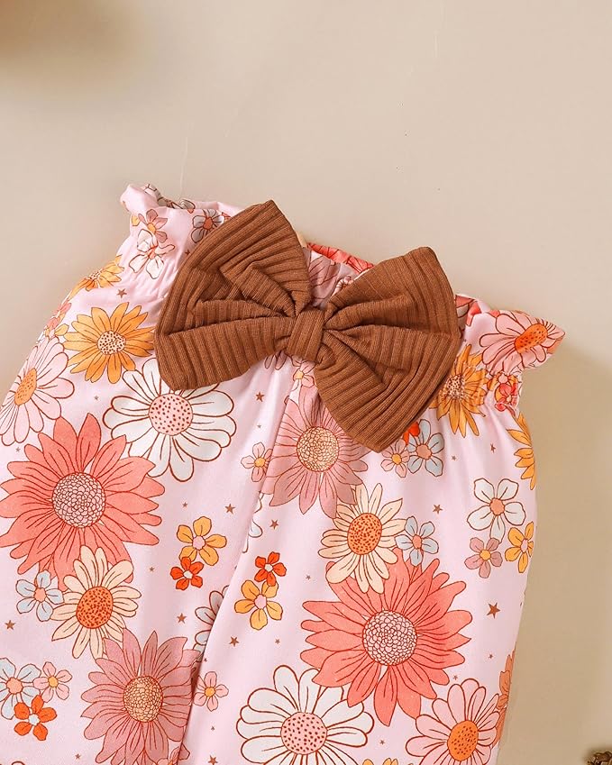 Jecson Newborn Baby Girl Clothes: Soft Cotton Infant Outfits Ruffles Sleeve Romper & Pants Set Cute Fall Home Outing 0-18M