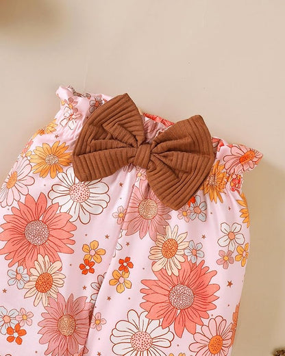 Jecson Newborn Baby Girl Clothes: Soft Cotton Infant Outfits Ruffles Sleeve Romper & Pants Set Cute Fall Home Outing 0-18M