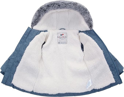 Rokka&Rolla Baby Boys' Sherpa Lined Puffer Jacket Warm Winter Coat with Mini Fur Trim Hood for Newborn Infants Toddler