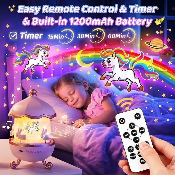Onefire Night Light for Kids Gifts, 15 Sound Machine Baby Night Light, 15 Films Star Projector for Kids Room Decor, Brightness Unicorn Light Projector for Toddler Girl Toys, Valentines Gifts for Kids