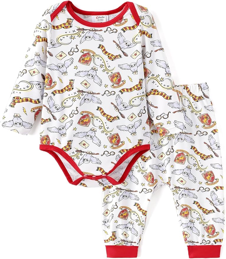 PATPAT Harry Potter Baby Clothes Gryffindor Hedwig Unisex Baby Bodysuit and Pant Sets for Newborn Infant 0-18M