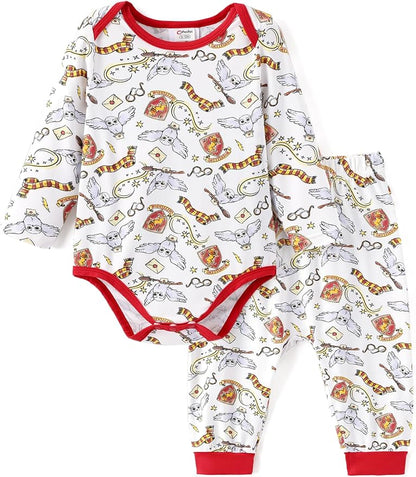 PATPAT Harry Potter Baby Clothes Gryffindor Hedwig Unisex Baby Bodysuit and Pant Sets for Newborn Infant 0-18M