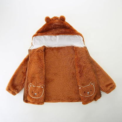 Toddler Winter Coat Fleece Zip up Hooded Bear Ears Warm Fuzzy Baby Kids Jacket Outerwear Sweater