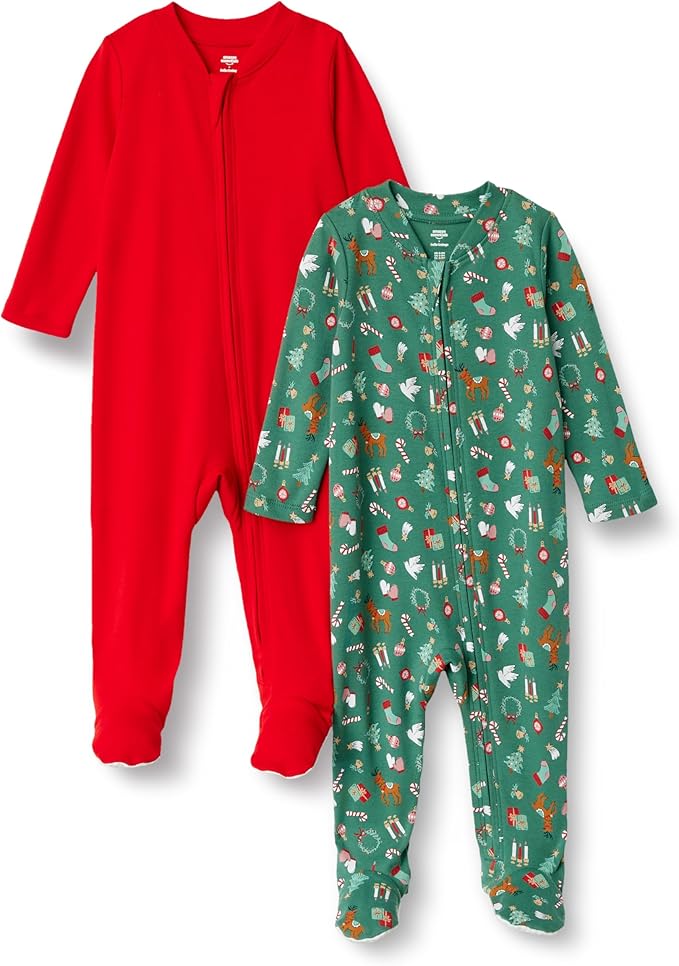 Amazon Essentials x Sofia Grainge Unisex Babies' Cotton Footed Sleep and Play Bodysuit, Pack of 2