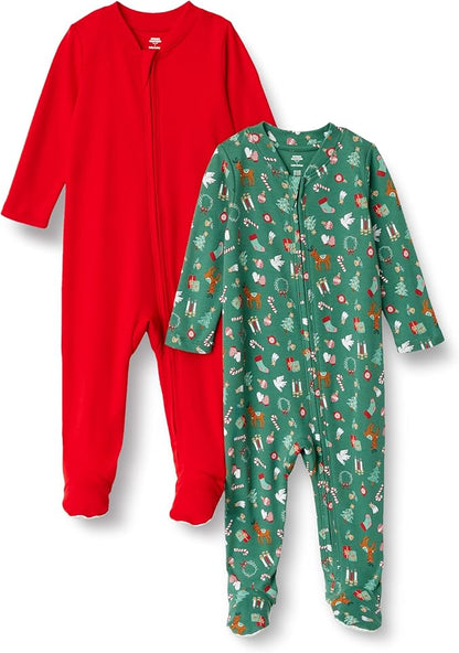 Amazon Essentials x Sofia Grainge Unisex Babies' Cotton Footed Sleep and Play Bodysuit, Pack of 2