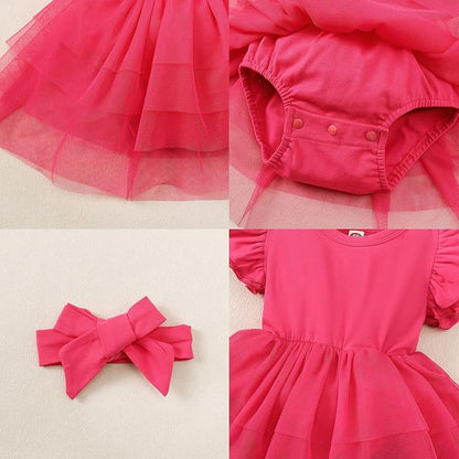 Baby Girl Clothes Infant Ruffle Sleeve Romper Dress Newborn Solid Tutu Skirt Sets Jumpsuit Headband Outfit