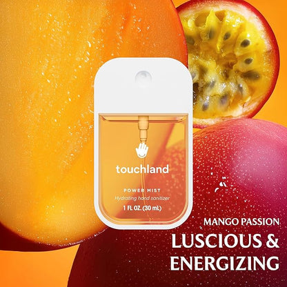 Touchland Hydrating Hand Sanitizer Spray, TROPICAL Trio Set (Mango Passion, Beach Coco, Watermelon), 1 FL. OZ. Travel Size Power Mist Sprays (Set of 3)