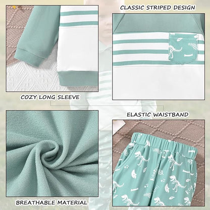 Baby Boys Dinosaur Long Sleeve Hoodie Tops Sweatsuit Pants Winter Outfit Set