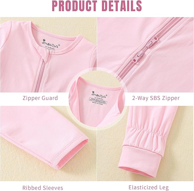 Jimonda Baby Sleeper Rompers,Unisex Boys Girls Zip-Front Pajamas One-Piece Footless Outfit 0-24 Months (Pack of 2
