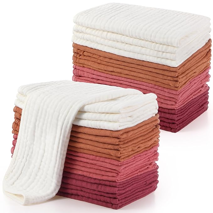 Buryeah Muslin 20 Pcs Burp Cloths Large 20" x 10" 100% Cotton 6 Layers Ultra Absorbent and Soft Hand Washcloths for Baby Drool and Messes Gentle Burp Cloth for Boys & Girls(Multi Colors)
