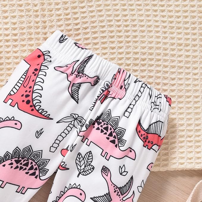 Newborn Infant Baby Girl Dinosaur Outfit Long Sleeve Hoodie Romper Bodysuit and Pants with Headband Set