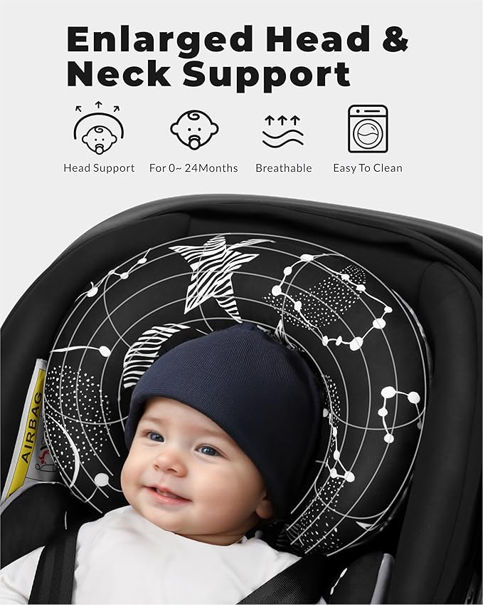 Infant Car Seat Insert with Removable Cushion for Preemie to Toddler, Reversible Newborn Carseat Insert for Baby Head Body Support, Fits for Stroller, Baby Swing, Bouncer (Black Star)