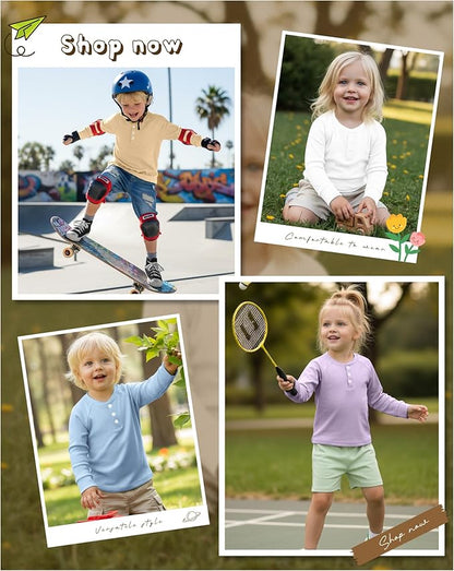 4 Pack Boys' Long Sleeve Shirts Girls' Henley Tees Toddler Baby Knit Casual Tops Kids Fall Clothes Unisex