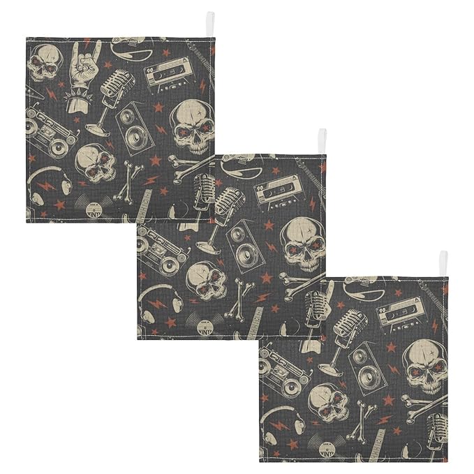 vvfelixl Baby Muslin Washcloths Rock Skulls Baby Burp Cloths Cotton Baby Face Towel for Newborn Infants Boys Girls Soft and Absorbent 11.8 X 11.8 in, 3 Pack