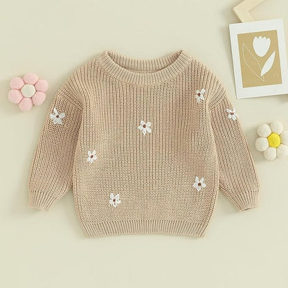 Mubineo Baby Girl Winter Clothes Cute Flower Sweater Crewneck Pullover Long Sleeve Knit Newborn Infant Sweaters