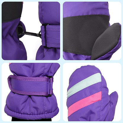 F Flammi Toddler Kids Snow Mittens with String Waterproof Ski Mittens Thinsulate Winter Gloves for Baby Girls Boys